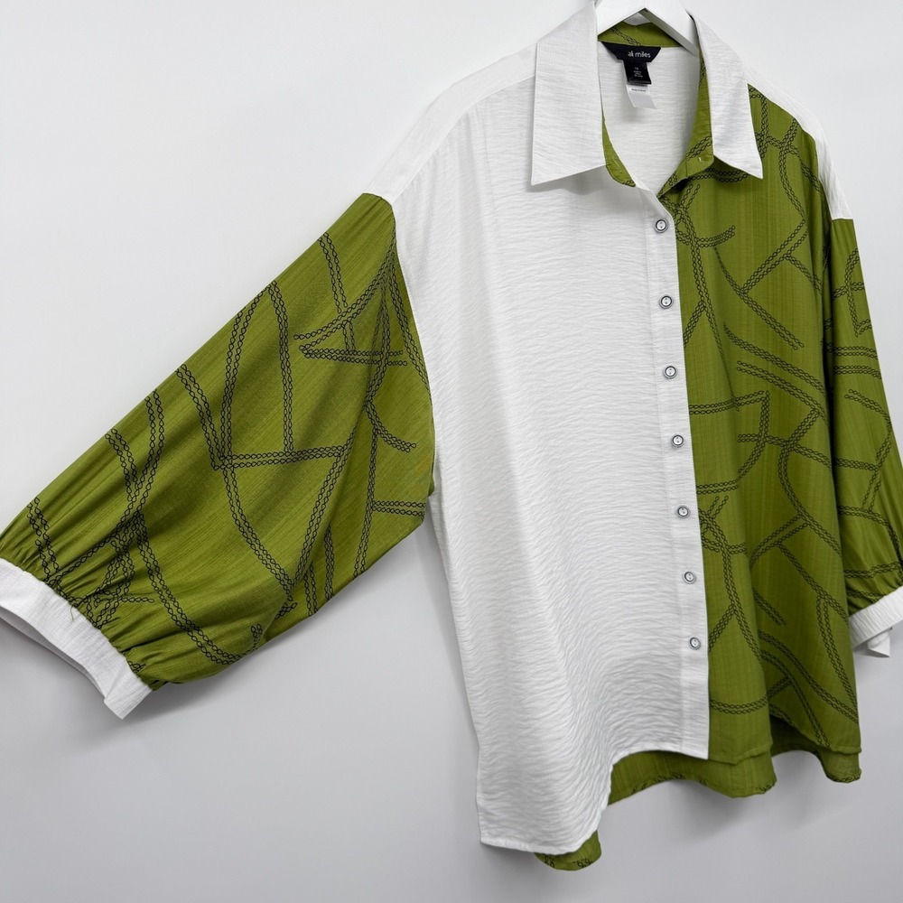 Ali Miles Top Shirt Blouse Size 1X Hi Low 3/4 Sleeves Color Block Abstract Artsy - Picture 2 of 15